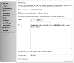 Opsæt automatisk svar på emails i kontrolcenteret